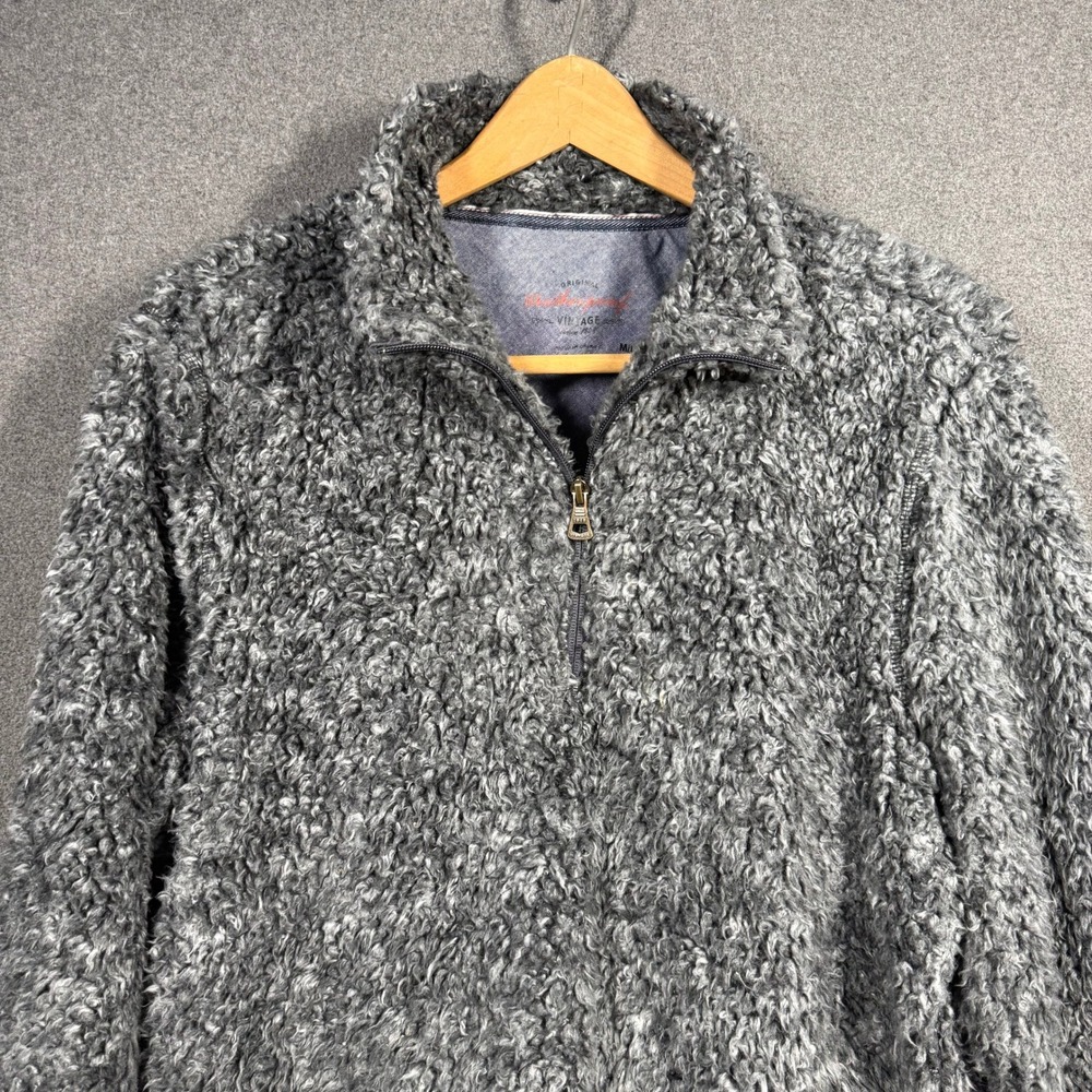 Weatherproof Vintage Mens Grey Faux Fur Sherpa Fleece Quarter Zip Pullover M